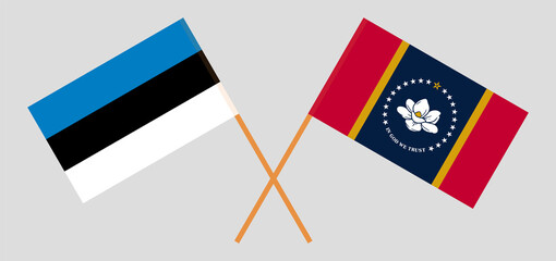 Crossed flags of Estonia and the State of Mississippi. Official colors. Correct proportion