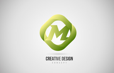 green M alphabet letter icon logo with rhombus shape. Creative gradient design for company and business