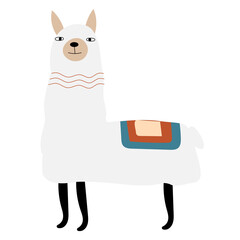 Cute alpaca with an ornament on the fur of a llama animal vector isolated illustration.