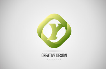 green Y alphabet letter icon logo with rhombus shape. Creative gradient design for company and business