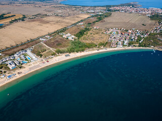 Aerial view of Gradina (Garden) Beach near town of Sozopol, Bulgaria