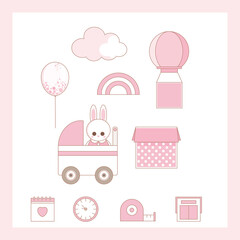 Cute baby card, height, weight, date of birth. Invitations, cards, nursery decor