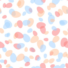 Happy Easter seamless pattern with colorful eggs on white background. Polka dots design for card, postcard, wallpaper, posters. Vector stock illustration. Cartoon style