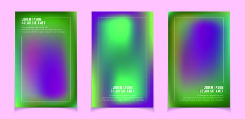 Fototapeta premium Green purple gradient backgrounds, business brochure covers vector collection