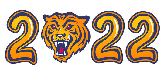Obraz premium Vector emblem for new year of 2022 with head of a tiger.
