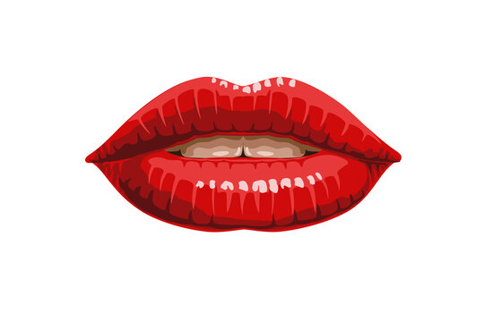 lips solid color vector illustration, isolated on white background front teeth