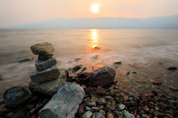Balanced Rocks at Lake McDonald. Lake McDonald is the largest lake in Glacier National Park and is...