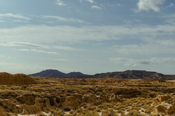 Dramatic landscape in the Bardenas desert in Spain