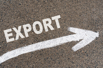 On the asphalt road markings an arrow with the inscription - EXPORT