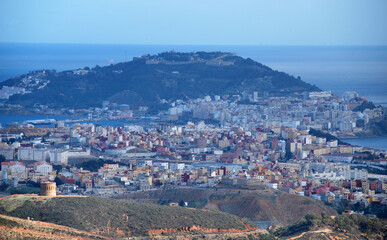Panoramic view of the city of Ceuta (Sebta) in northern Morocco over the Mediterranean