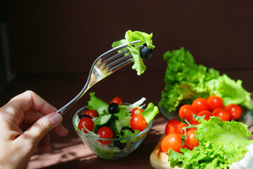 tomato salad in a bowl. Vegetables. Vegan food. Raw food. Ready to eat. Healthy lifestyle. Spring vitamins 