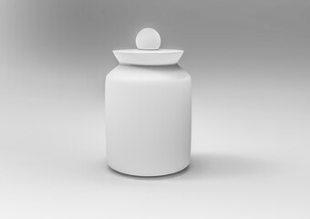 Small glass bottle with lid isolated on a light background, 3d rendering illustration. - 450921411