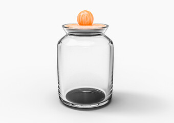 Small glass bottle with lid isolated on a light background, 3d rendering illustration. - 450921413
