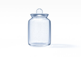 Small glass bottle with lid isolated on a light background, 3d rendering illustration. - 450921423