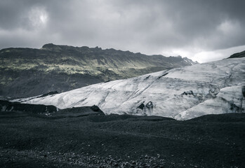 Sólheimajökull glacial tongue on a stormy day in South Iceland