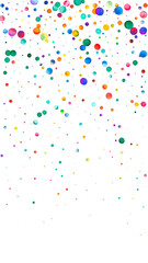Watercolor confetti on white background. Alluring rainbow colored dots. Happy celebration high colorful bright card. Fancy hand painted confetti.