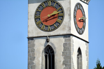 Kirchturm der Pfarrkirche St. Jakob in Cham, Kanton Zug Schweiz