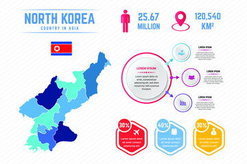 Colorful North Korea Map Infographic Template