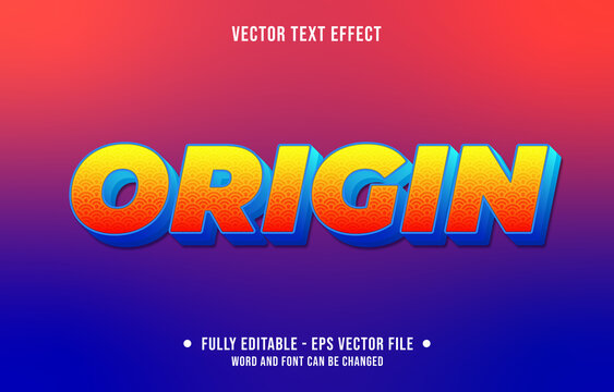 Editable text effect gradient style origin with traditional art pattern and red yellow color