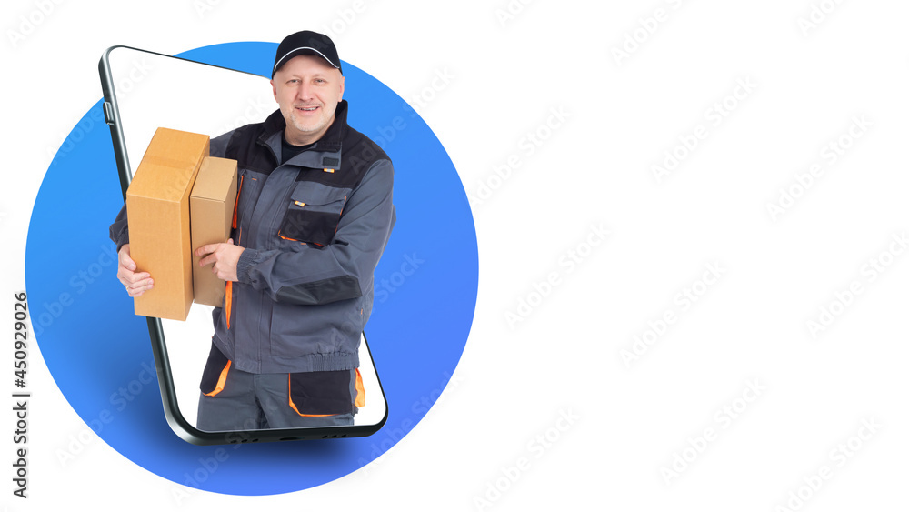 Poster delivery apps concept. application for ordering delivery. calling courier through application. appli
