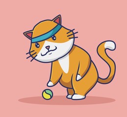 Cute Cat Playing Ball. Cartoon animal flat style illustration icon premium vector logo mascot suitable for web design banner character