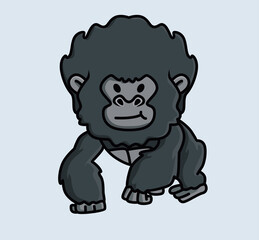 Cute baby young gorilla ape black monkey. Animal Isolated Cartoon Flat Style Icon illustration Premium Vector Logo Sticker Mascot