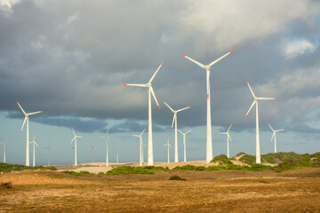 Produção de energia limpa eólica com ventos do mar - obrazy, fototapety, plakaty