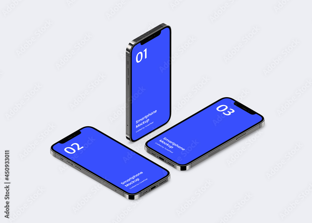 Wall mural smartphone mockup | fully editable file, replaceable screen, separated shadow and background