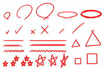 Red crayon marker set 1. Vector illustrations set. - obrazy, fototapety, plakaty