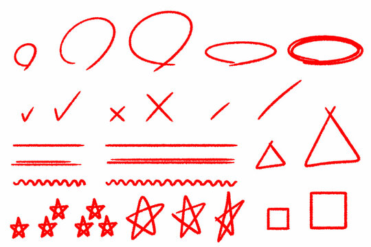Red crayon marker set 1. Vector illustrations set.
