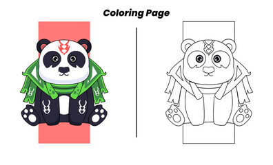 cute panda hero with coloring pages