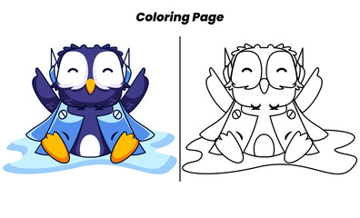 cute penguin resting with coloring pages