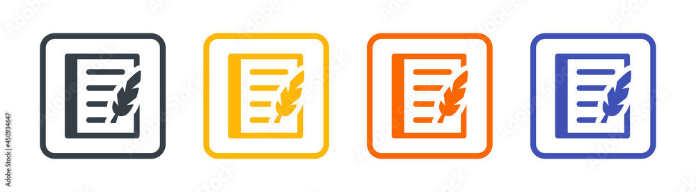 Poster quill pen and notebook page icon vector isolated on white background.