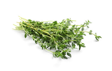 Bunch of aromatic thyme on white background. Fresh herb
