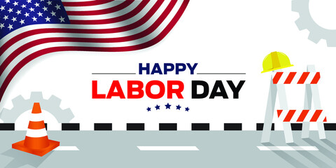 Happy Labor Day vector with mechanic & construction worker concept with United States Flag