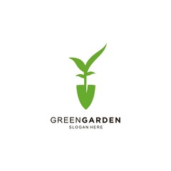 Logo icon symbol green shovel and leaves design idea creative inspiration symbol template garden farm.