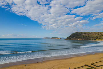 Early morning aerial seascape with stratacumulus clouds