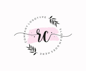 initial RC Feminine logo beauty monogram and elegant logo design, handwriting logo of initial signature, wedding, fashion, floral and botanical with creative template.