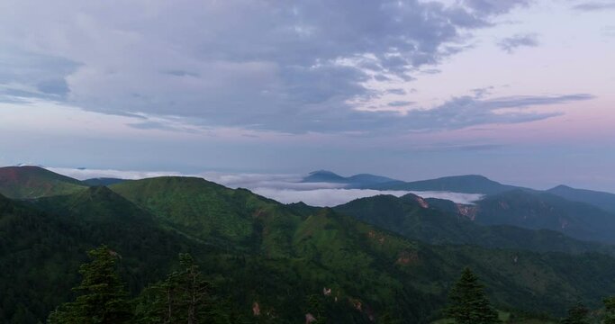 横手山展望台から朝焼け空のタイムラプス