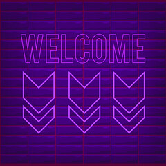 Welcome sign pink neon effect. isolated pink neon effect for box. symbol arrow purple