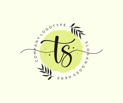 initial TS Feminine logo beauty monogram and elegant logo design, handwriting logo of initial signature, wedding, fashion, floral and botanical with creative template.