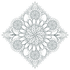 Printable Doodle flowers in monochrome for coloring page, cover, wedding invitation, greeting card, wall art isolated on white background. Hand drawn sketch for adult anti stress coloring page.