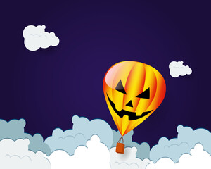 Fototapeta premium hot air balloon halloween horror face flying over cloud