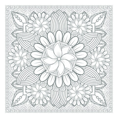 Printable Doodle flowers in monochrome for coloring page, cover, wedding invitation, greeting card, wall art isolated on white background. Hand drawn sketch for adult anti stress coloring page.