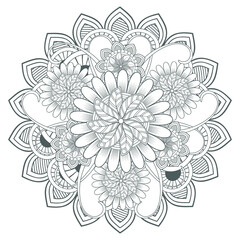 Printable Doodle flowers in monochrome for coloring page, cover, wedding invitation, greeting card, wall art isolated on white background. Hand drawn sketch for adult anti stress coloring page.