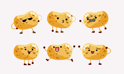 collection of cute potato character mascot illustration with different pose and facial expression