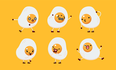 collection of cute sunny side character mascot illustration with different pose and facial expression