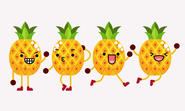 collection of cute pineapple character mascot illustration with different pose and facial expression