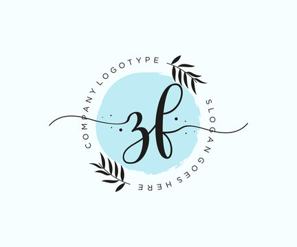 initial ZF Feminine logo beauty monogram and elegant logo design, handwriting logo of initial signature, wedding, fashion, floral and botanical with creative template.