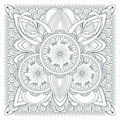 Printable Doodle flowers in monochrome for coloring page, cover, wedding invitation, greeting card, wall art isolated on white background. Hand drawn sketch for adult anti stress coloring page.